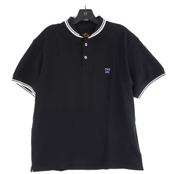 Needles Stripe Collar Embroidered Butterfly Polo In Black - Size  S/ M/L - Picture 13 of 14